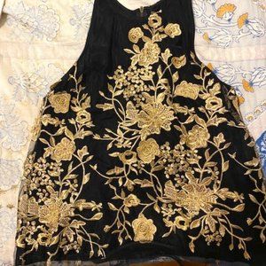 Sunday in Brooklyn Medium Black and Gold Embroidered Top